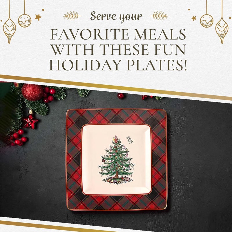 Spode Christmas Tree Tartan Square Platter - 10-Inch Holiday Serving Platter for Christmas Entertaining - Traditional Tartan Plaid Design with Iconic Tree Motif - Microwave & Dishwasher Safe - Image 5