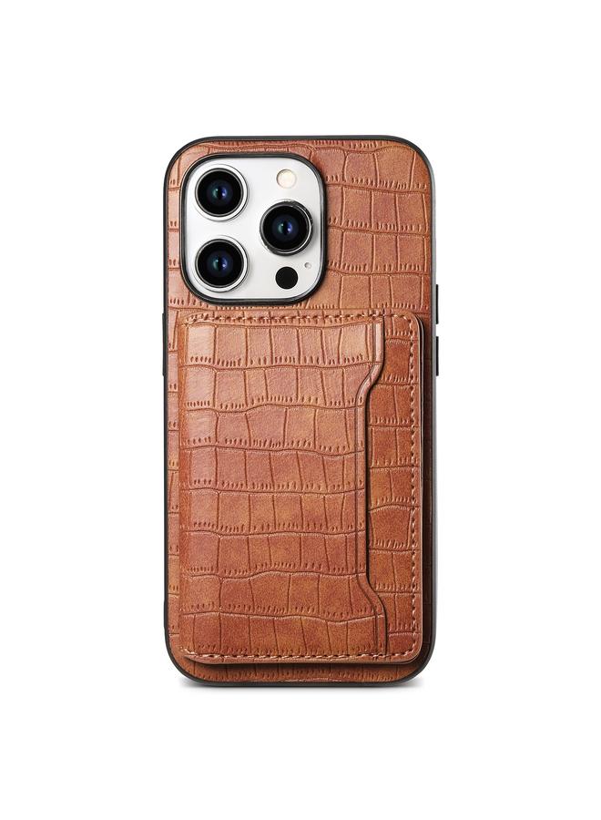 اس-توب جراب لهاتف iPhone 15 Pro Max بتصميم حقيبة بطاقات من جلد التمساح مع تغطية كاملة - Image 1