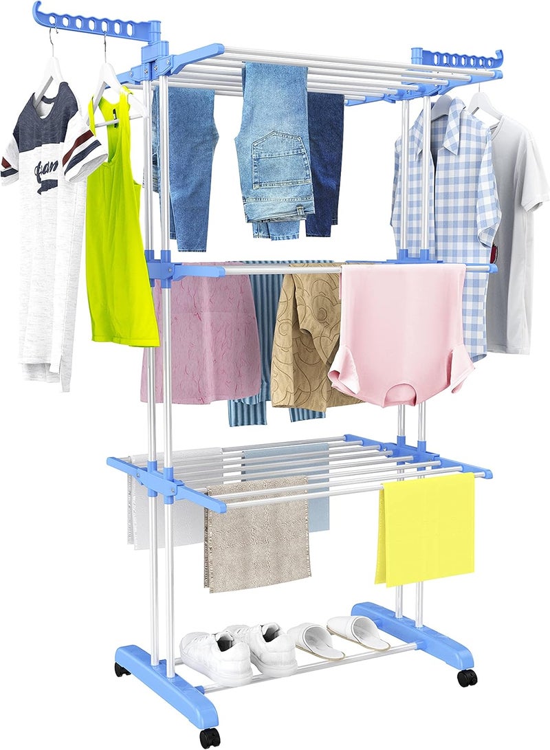 HOMIDEC Clothes Drying Rack, 4-Tier Foldable, Stainless Steel & Plastic, Blue, 67.7H x 19.7W x 30L Inches, Clothing, Floor Mount, Multifunctional Laundry Drying Rack - Image 1