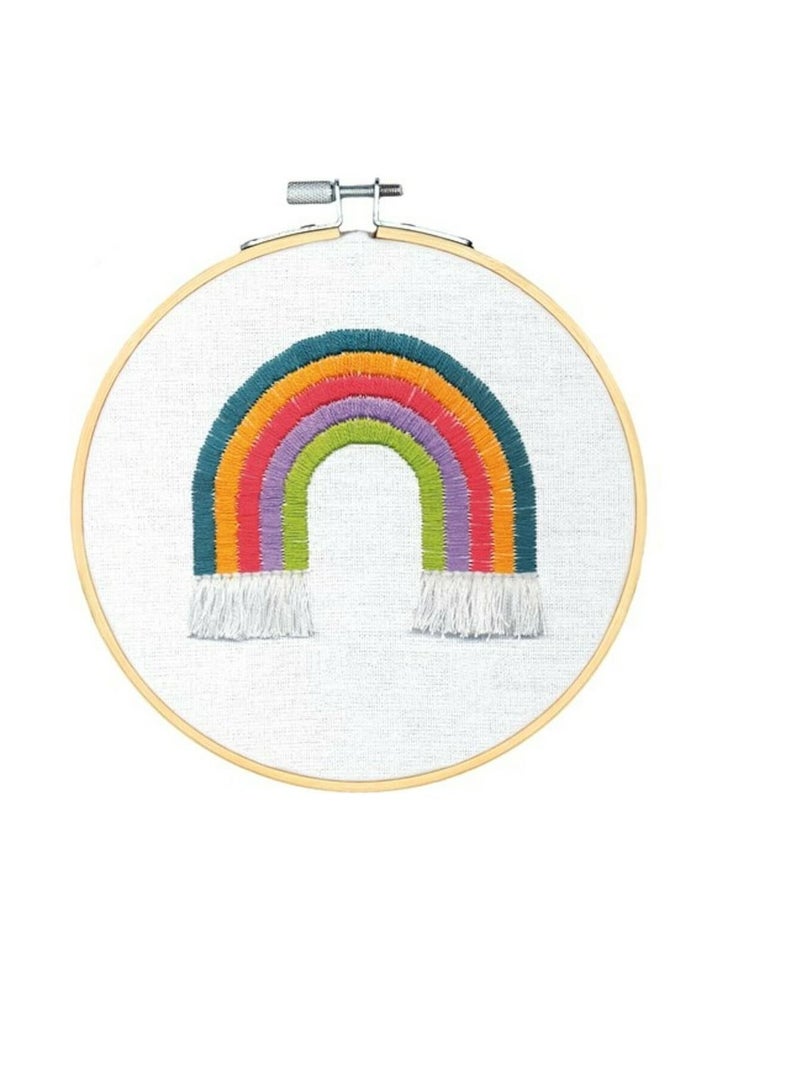 Embroiderymaterial Embroidery Kit with Hoop 6in Rainbow Stitched - Image 1