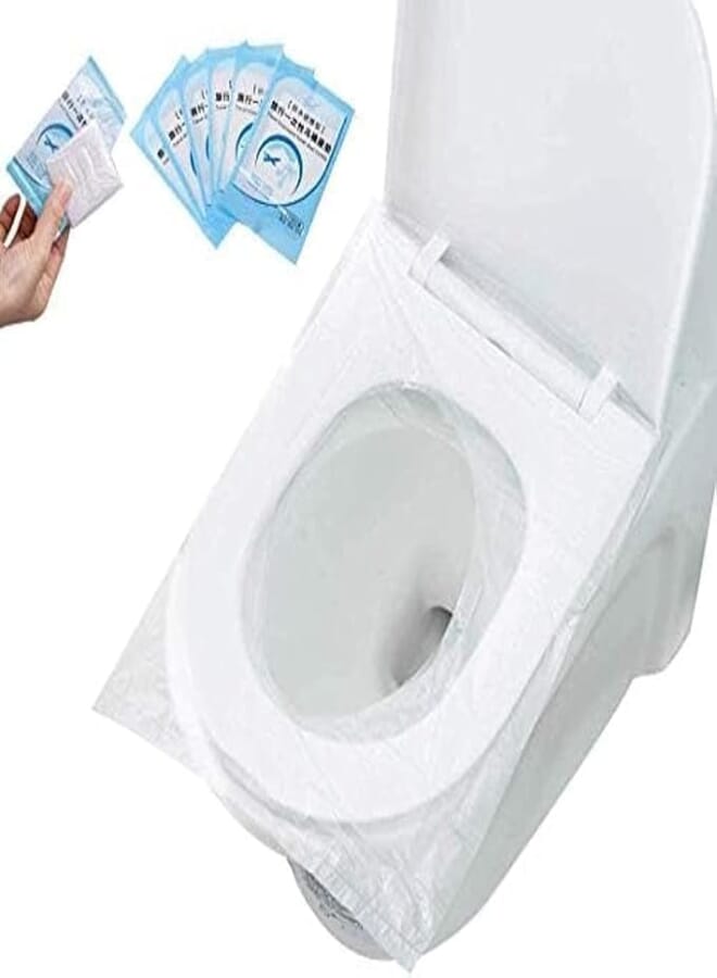 Disposable Plastic Toilet Seat Covers (50 Pack), Anti-Bacterial and Waterproof Toilet Seat Bags Pocket Portable for Public Bathrooms, Hotels, Airplanes