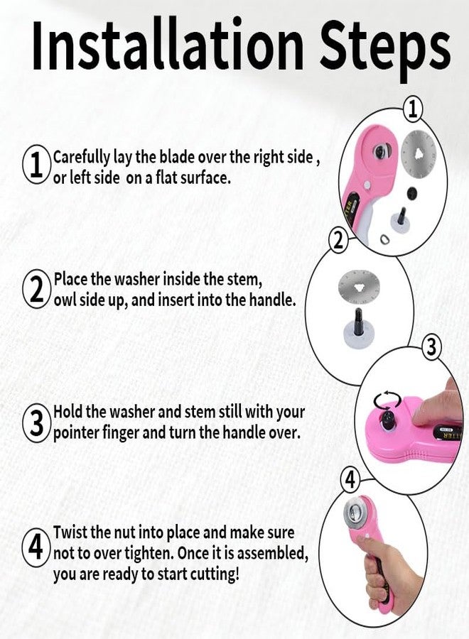 VortecSys Rotary Cutter Set, 45mm and 28mm Fabric Cutters Kit with Extra 10 Blades Ergonomic Rotary Cutter, Suitable for Fabric, Leather, Crafts, Sewing, and Quilting Fabric (Pink) - Image 3