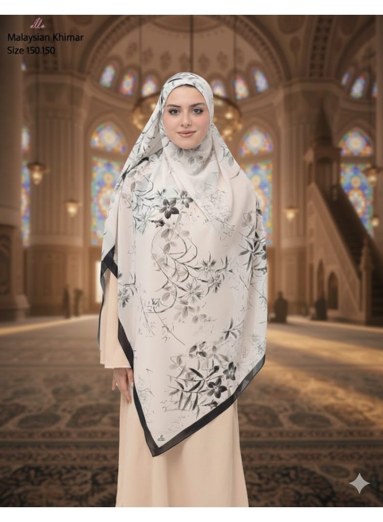 ايل خمار ماليزي حريمي مطبوع – خامة خفيفة وثابتة – تصميم أنيق بطبعات ناعمة – مقاس 150×150 - Image 1