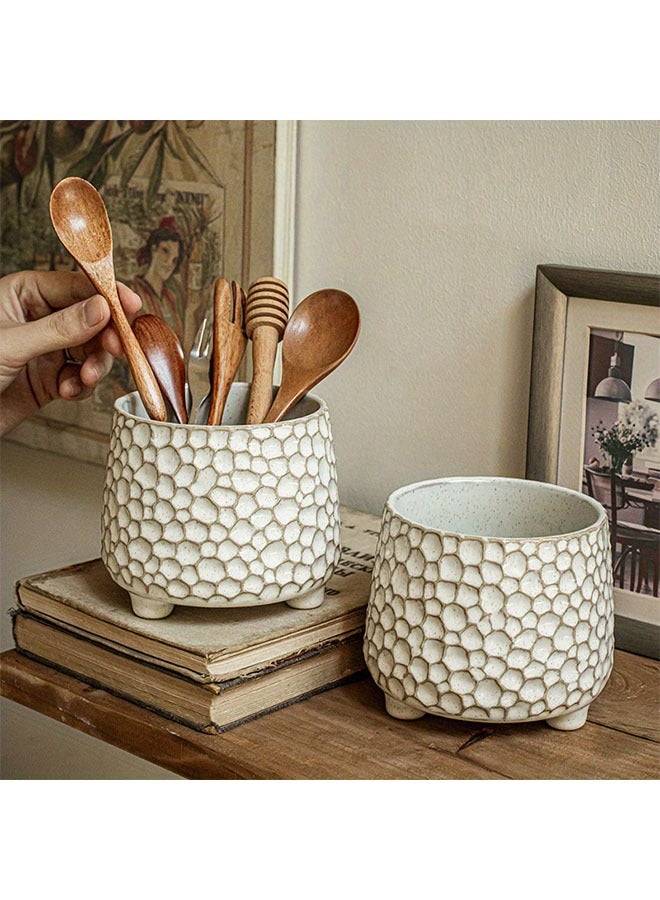 HOMESTAR Handmade Pinecone-shaped ceramic kitchen utensil holder, makeup brush and pen holder, succulent planter pot, countertop organizer for home decor - Image 4