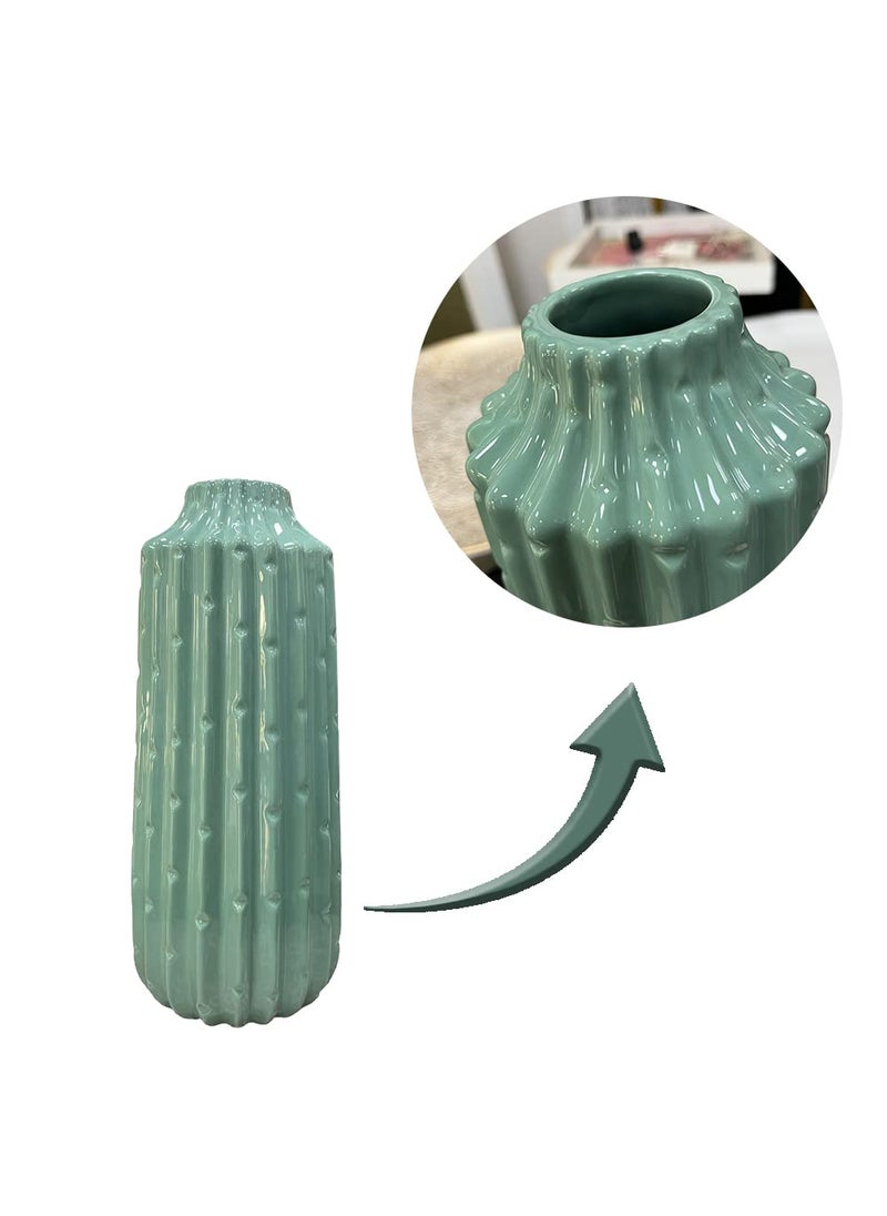 Art Street Art Street Ceramic Flower Vase for Living Room, Modern Decorative Home Décor Accessories, Flower Vases for Centerpieces & Tables - Set of 2 (Green, 4.3x9.8, 5.5X11.5 Inch)  - Image 2