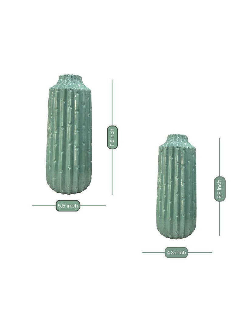Art Street Art Street Ceramic Flower Vase for Living Room, Modern Decorative Home Décor Accessories, Flower Vases for Centerpieces & Tables - Set of 2 (Green, 4.3x9.8, 5.5X11.5 Inch)  - Image 3
