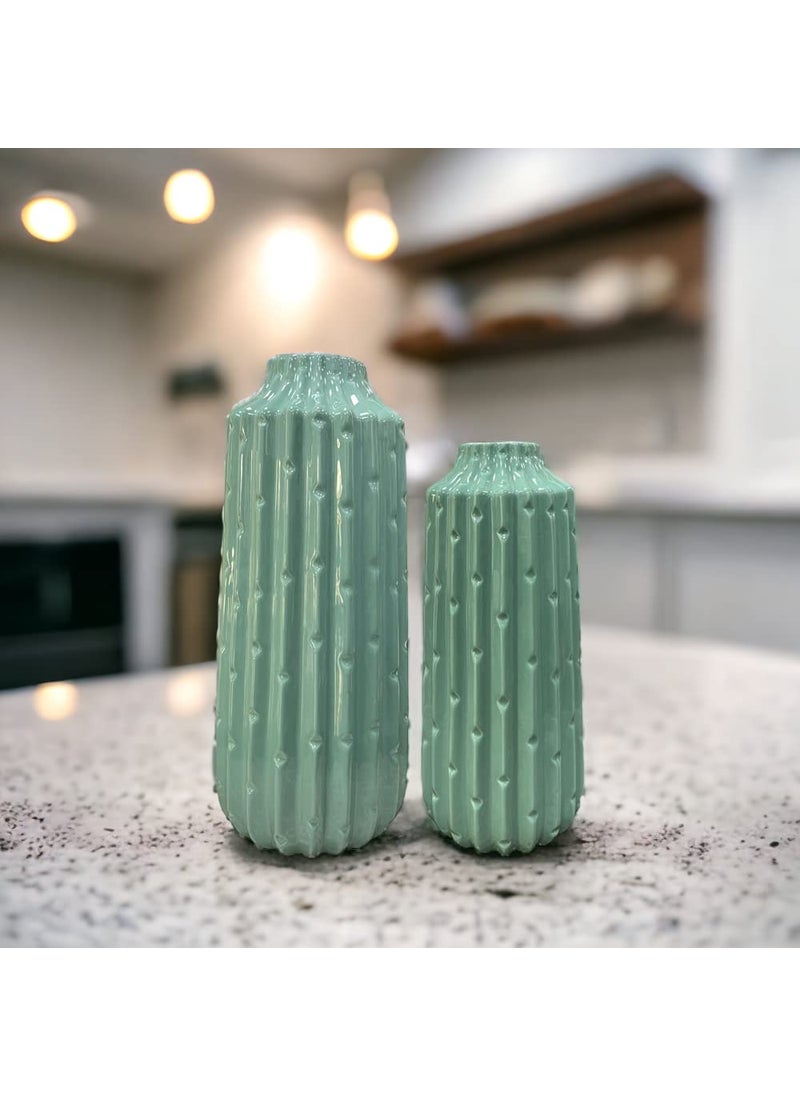 Art Street Art Street Ceramic Flower Vase for Living Room, Modern Decorative Home Décor Accessories, Flower Vases for Centerpieces & Tables - Set of 2 (Green, 4.3x9.8, 5.5X11.5 Inch)  - Image 1
