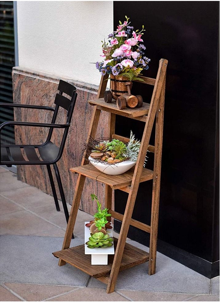 Generic FFD Natural Wood Rack Flowers Stand Decorative 3 Layers Flower Pots Stand For Home Living Room Decoration Bookshelf Flowers Stand  - Image 1