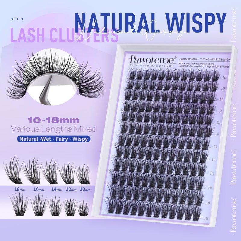 Pawotence Lash Clusters Fairy Eyelash Clusters 10-18mm Wispy Lashes Cluster Eyelash Extensions 144pcs Wet Individual Cluster Lashes Full False Eyelashes for DIY Lash Extension - Image 3