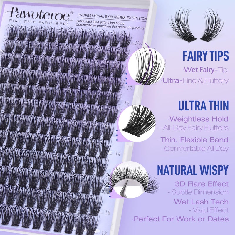 Pawotence Lash Clusters Fairy Eyelash Clusters 10-18mm Wispy Lashes Cluster Eyelash Extensions 144pcs Wet Individual Cluster Lashes Full False Eyelashes for DIY Lash Extension - Image 5