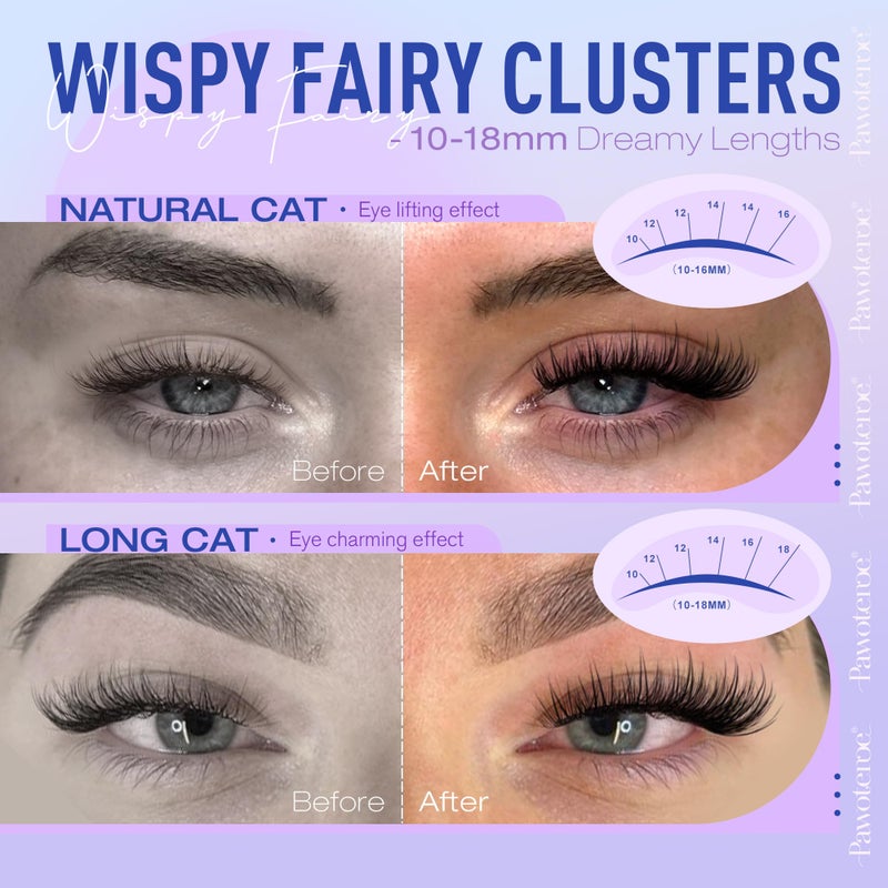 Pawotence Lash Clusters Fairy Eyelash Clusters 10-18mm Wispy Lashes Cluster Eyelash Extensions 144pcs Wet Individual Cluster Lashes Full False Eyelashes for DIY Lash Extension - Image 2