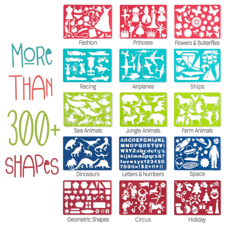 Kipipol 63 Pcs Drawing Stencils for Kids Ages 4-8 - 8-12 and Up - Arts and Crafts for Girls and Boys - Kids Drawing kit - Arts Set- 15 Art Stencils, 260+ Designs -Scratch Art- Creativity Gifts & Toys - Image 5