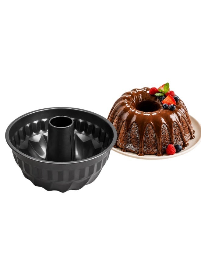 BLACKSTONE 9 Inch Non-Stick Fluted Ring Cake Tin 23cm Carbon Steel Cake Pan Oven Safe Round Tube Baking Mould for Pound Cake, Bread, Jello, Flan & Desserts, Black - Image 1