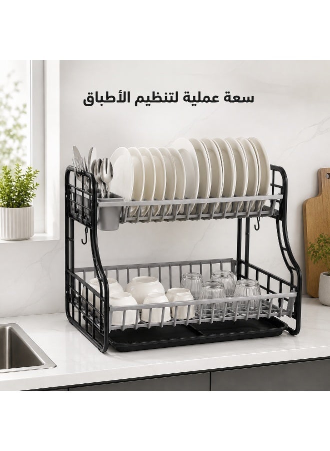 فافيلا مطبقية أطباق دورين مع صينية تصريف وحامل ملاعق – منظم وتجفيف للأطباق والأكواب موفر للمساحة – 44×30.5×37 سم – كود 624 - Image 2