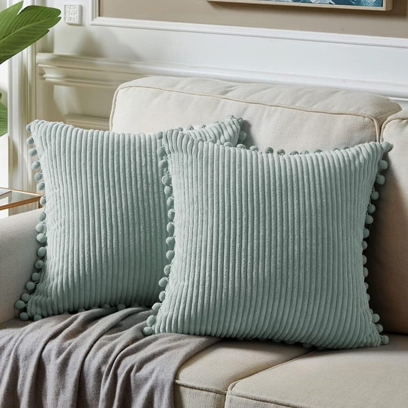 Fancy Homi 26x26 Pillow Covers Set of 2, Euro Pillow Covers with Pom-poms, Grey Blue Big Throw Pillow Covers for Couch Bedroom 66x66 cm - Image 1