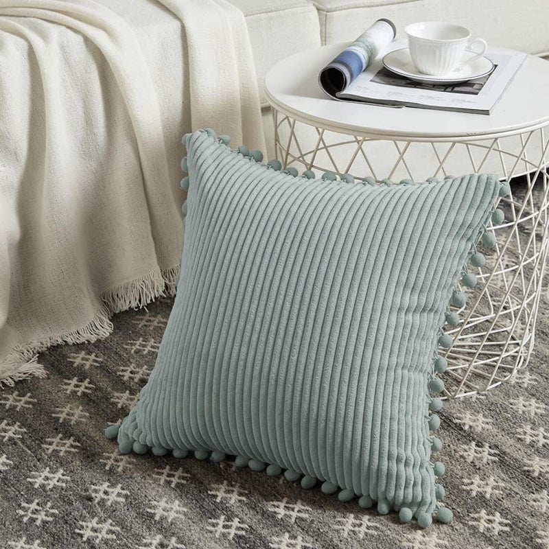 Fancy Homi 26x26 Pillow Covers Set of 2, Euro Pillow Covers with Pom-poms, Grey Blue Big Throw Pillow Covers for Couch Bedroom 66x66 cm - Image 2