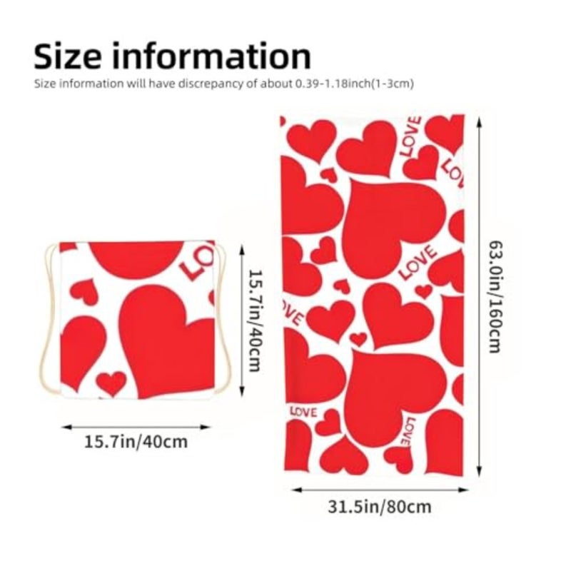 Love Heart Print 2 In 1 Packable Beach Towel Bag, Quick Dry Backpack Microfiber Mat For Camping, Travel, Vacation, Cruise, And Picnic - Image 3