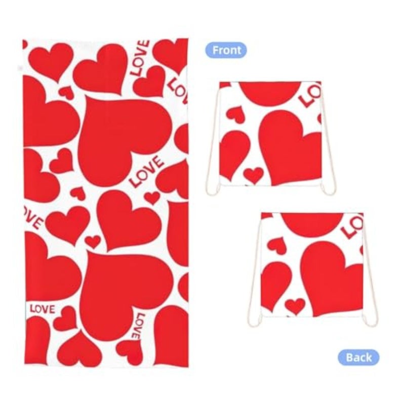 Love Heart Print 2 In 1 Packable Beach Towel Bag, Quick Dry Backpack Microfiber Mat For Camping, Travel, Vacation, Cruise, And Picnic - Image 2
