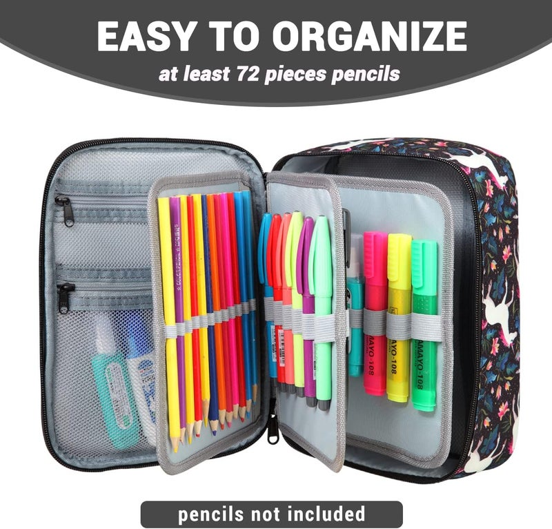 Vaschy Large Pencil Case, Pen Pouch Bag with Detachable Layers for Girls Portable Aesthetic Maker Holder with Big Compartment and Top Handle Desk Organizer for Adult Women College Office White Horse - Image 3