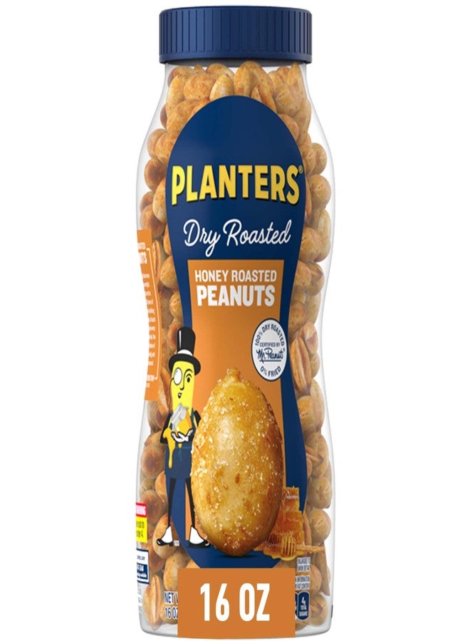 PLANTERS Honey Roasted Peanuts, Dry Roasted Peanuts, Party Snack, Plant-Based Protein, After School Snack, Sweet and Salty, Salted Nuts, Sea Salt & Honey, Snacks for Adults, Kosher, 16oz Jar - Image 1