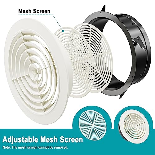 HG POWER 8 Inch Soffit Vent，Round Air Vent Cover with Louver, ABS Adjustable Ceiling Vent Covers for Living Room, Bathroom, Kitchen, Greenhouse, Ventilation System, White - Opening Size 7.28" - Image 2