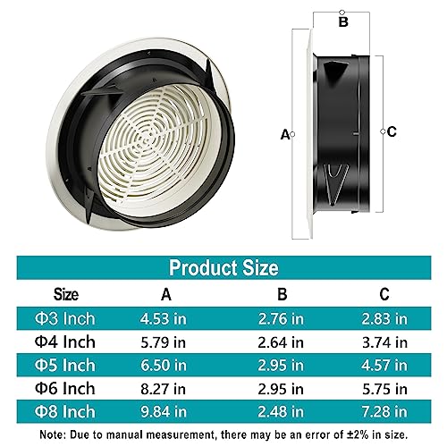 HG POWER 8 Inch Soffit Vent，Round Air Vent Cover with Louver, ABS Adjustable Ceiling Vent Covers for Living Room, Bathroom, Kitchen, Greenhouse, Ventilation System, White - Opening Size 7.28" - Image 5