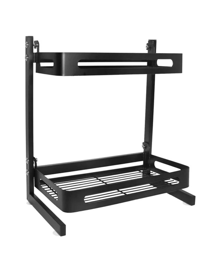 2 Tier Metal Kitchen Spice Rack Countertop Standing Corner Shelf Removable Seasoning Organizer Jars Bottle Storage Knife Utensils Holder with 3 Hooks,  - Image 3