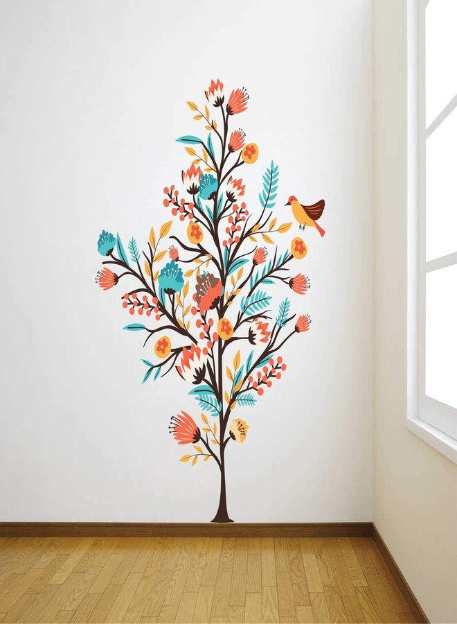 Wall Attraction ملصق حائط فينيل جذاب لغرفة المعيشة وغرفة الأطفال وغرفة النوم، شجرة وطيور ملونة (المقاس - 22 × 31 بوصة) - Image 1