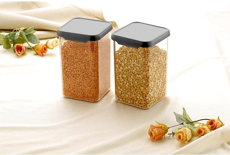 Kitchenwell Plastic 1100 Ml Easy Flow Cereal Dispenser Storage JarIdle For Kitchen Storage Box Lid Food Rice Pasta Pulses ContainerSquare Containers For Kitchen Black CapPack Of 12 - Image 4