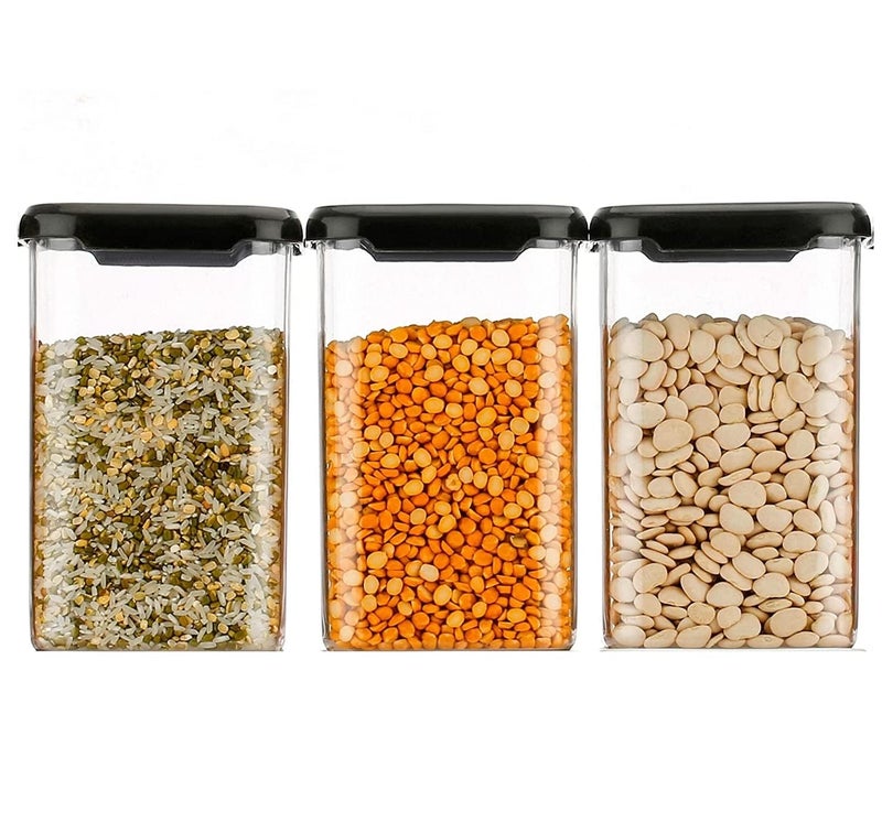 Kitchenwell Plastic 1100 Ml Easy Flow Cereal Dispenser Storage JarIdle For Kitchen Storage Box Lid Food Rice Pasta Pulses ContainerSquare Containers For Kitchen Black CapPack Of 12 - Image 5