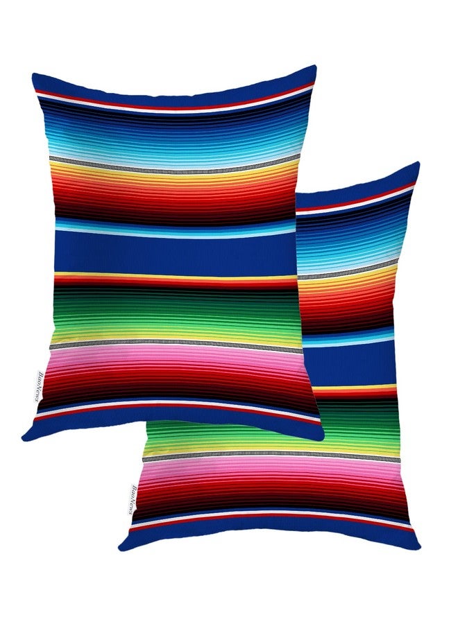 BaoNews Mexican Colorful Pillow Covers, Stripes Pattern Party Decor Ethnic Mexican Fabric Square 18 x 18 Inches Decorative Throw Pillow Covers Cotton Cushion for Sofa Bedroom Car, Yellow, Set of 2 - Image 1