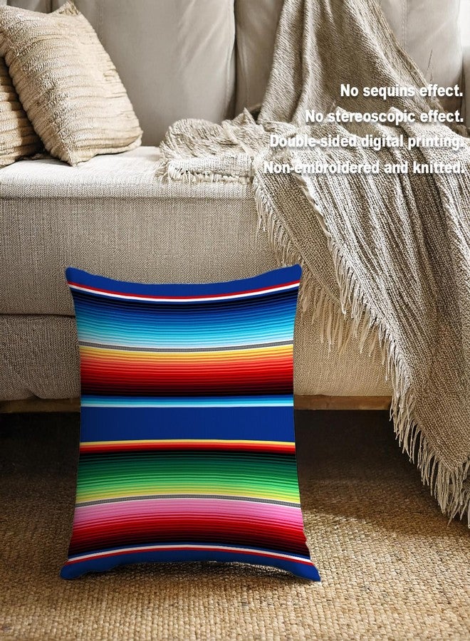 BaoNews Mexican Colorful Pillow Covers, Stripes Pattern Party Decor Ethnic Mexican Fabric Square 18 x 18 Inches Decorative Throw Pillow Covers Cotton Cushion for Sofa Bedroom Car, Yellow, Set of 2 - Image 3