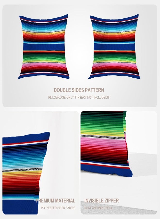 BaoNews Mexican Colorful Pillow Covers, Stripes Pattern Party Decor Ethnic Mexican Fabric Square 18 x 18 Inches Decorative Throw Pillow Covers Cotton Cushion for Sofa Bedroom Car, Yellow, Set of 2 - Image 4