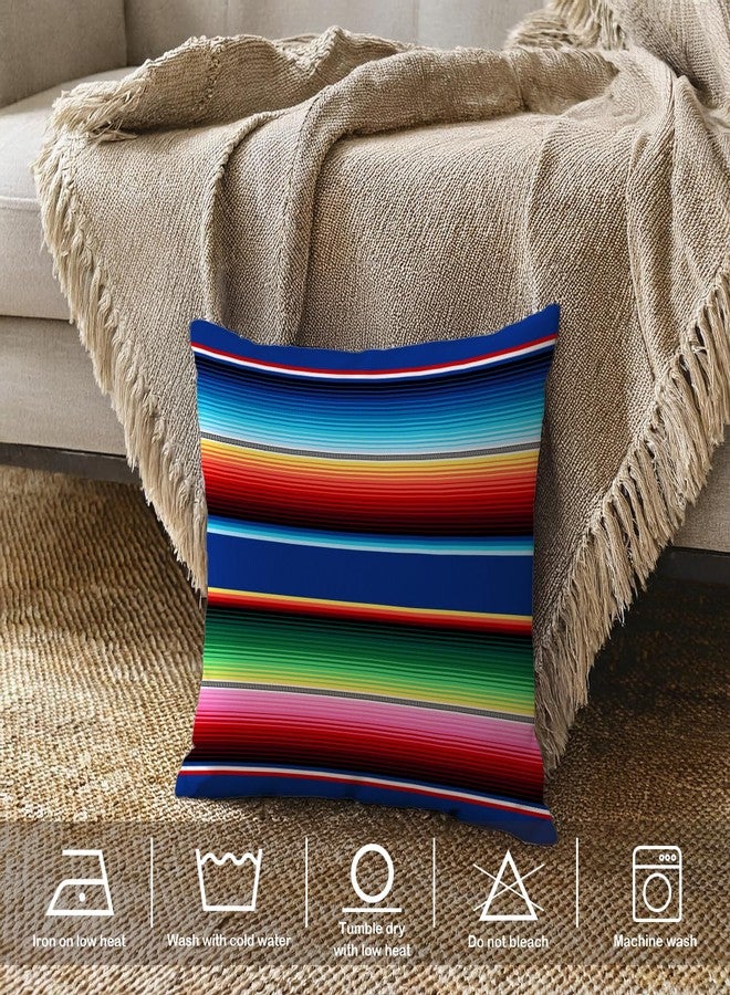 BaoNews Mexican Colorful Pillow Covers, Stripes Pattern Party Decor Ethnic Mexican Fabric Square 18 x 18 Inches Decorative Throw Pillow Covers Cotton Cushion for Sofa Bedroom Car, Yellow, Set of 2 - Image 2