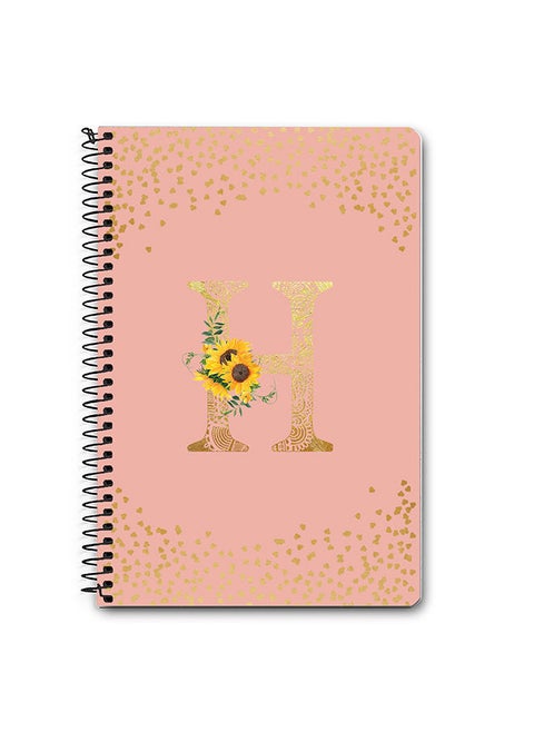 Designer A5 Spiral Notebook Memo Notepad Journal - Custom Monogram Initial Letter Mandala Floral Pattern Alphabet - H - Rose Pink