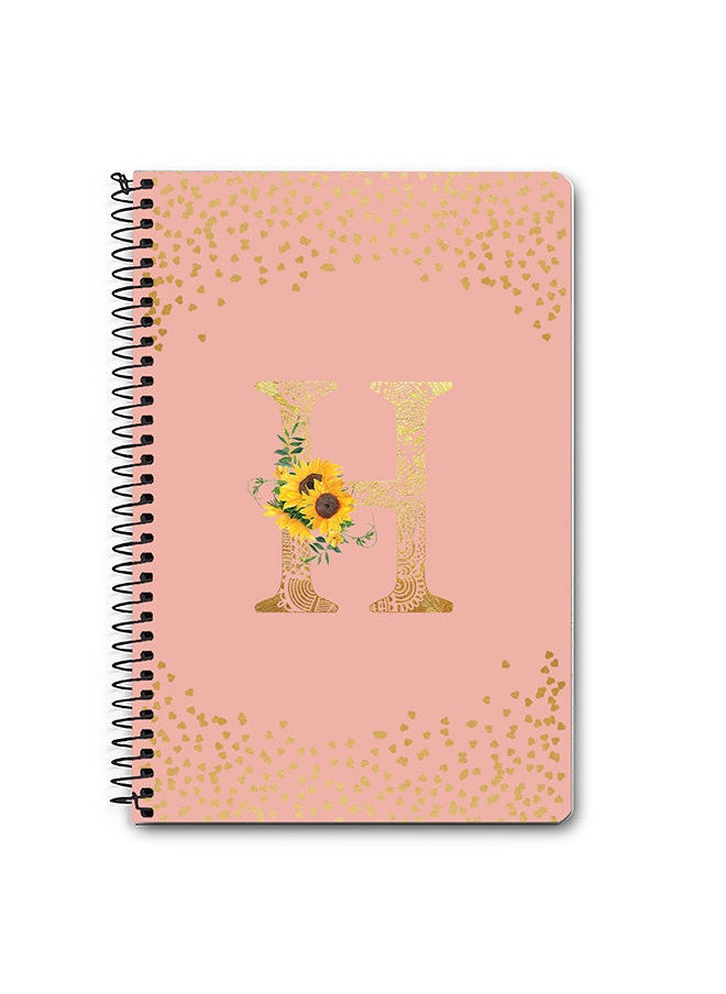 Designer A5 Spiral Notebook Memo Notepad Journal - Custom Monogram Initial Letter Mandala Floral Pattern Alphabet - H - Rose Pink
