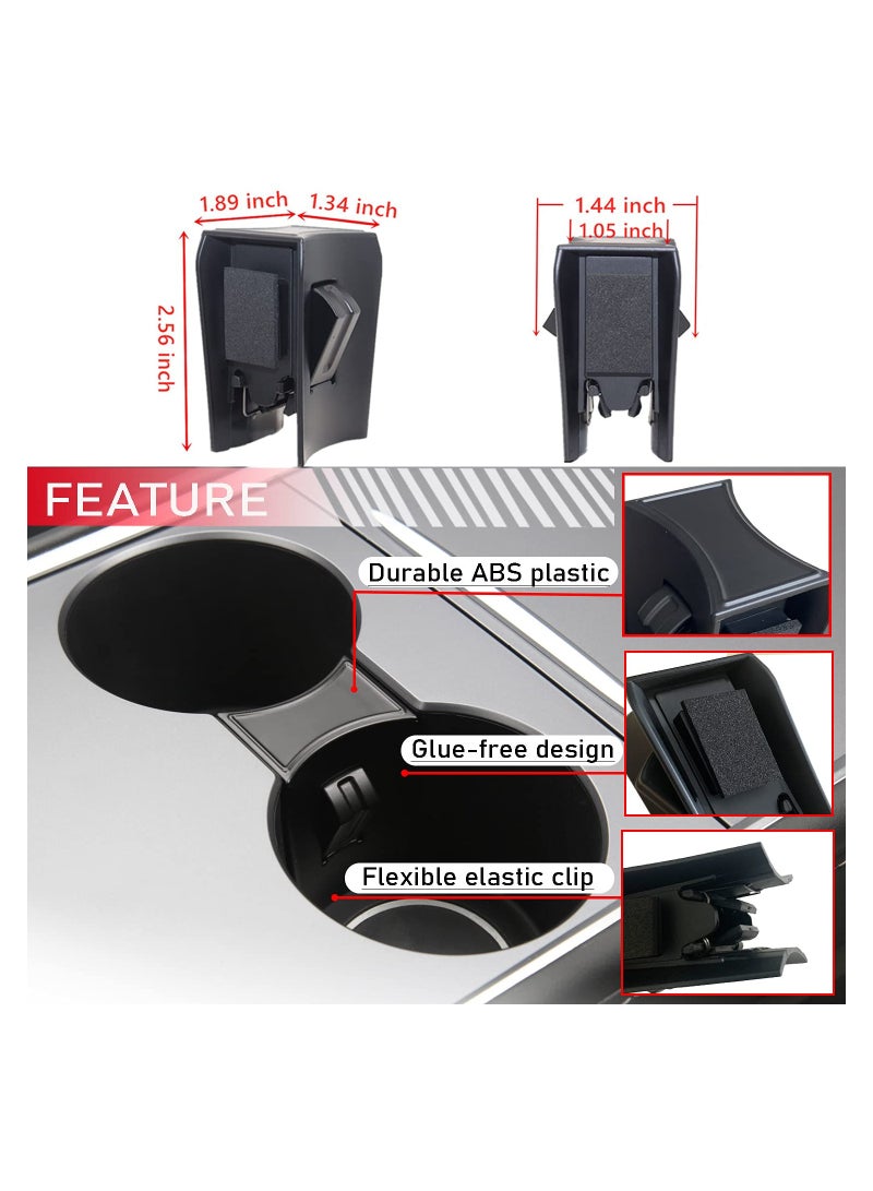 Zikra Cup Holder Limiter Insert for Tesla Model 3/Y 2021, Center Console Drink Slot Stabilizer Clip with Refresh Console, Matte Black Finish - Image 2