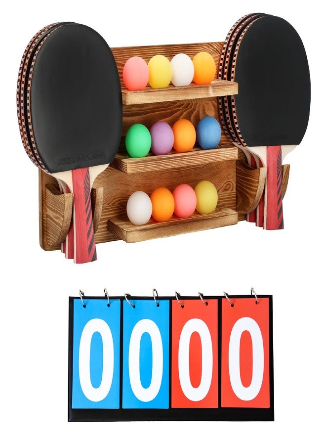 WAKUBON Ping Pong Paddle Holder Wall Mount Storage Rack - Table Tennis Racket Display Accessories Organizer - Holds 6 Paddles and 12 Balls - with Flip Scoreboard - Image 1