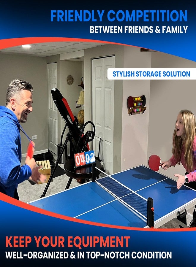 WAKUBON Ping Pong Paddle Holder Wall Mount Storage Rack - Table Tennis Racket Display Accessories Organizer - Holds 6 Paddles and 12 Balls - with Flip Scoreboard - Image 3