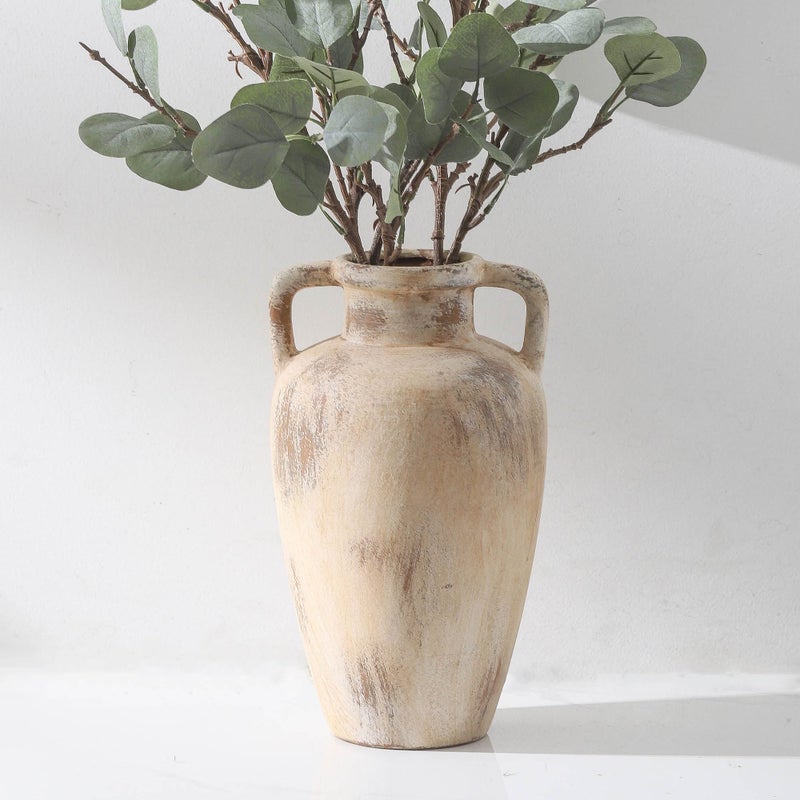 Lyeec Large Ceramic Flower Vase,11.41 inch Tall Terracotta Farmhouse Rustic Vase with 2 Handles for Home Decor, Living Room Shelf Decor, Enterway, Wedding, Table Decoration - Image 1