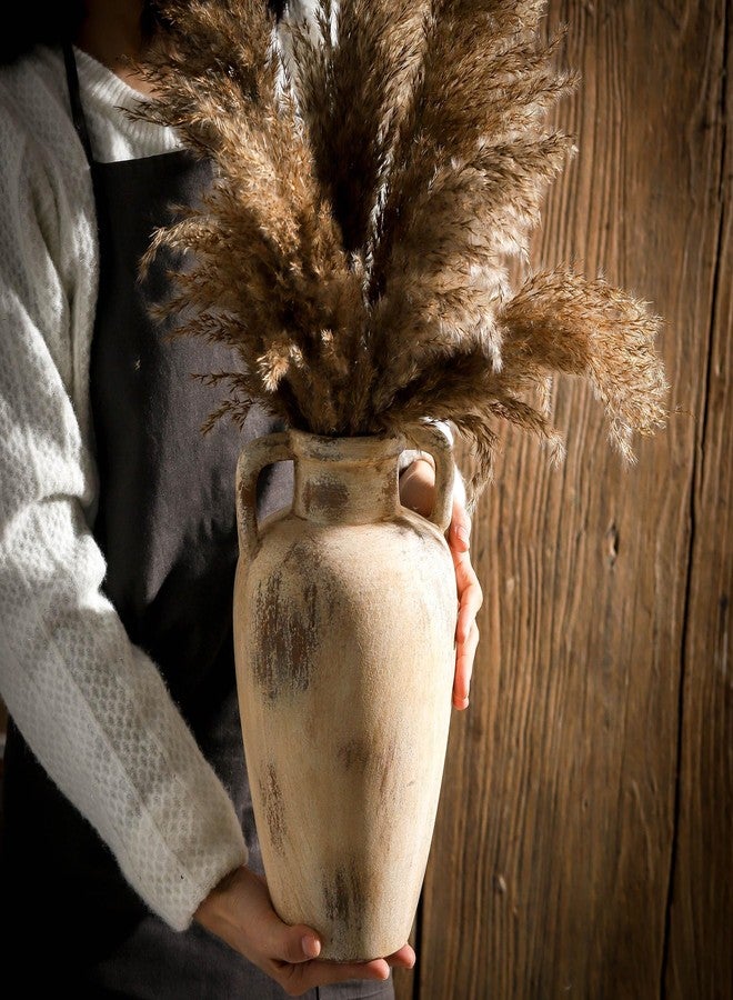 Lyeec Large Ceramic Flower Vase,11.41 inch Tall Terracotta Farmhouse Rustic Vase with 2 Handles for Home Decor, Living Room Shelf Decor, Enterway, Wedding, Table Decoration - Image 2