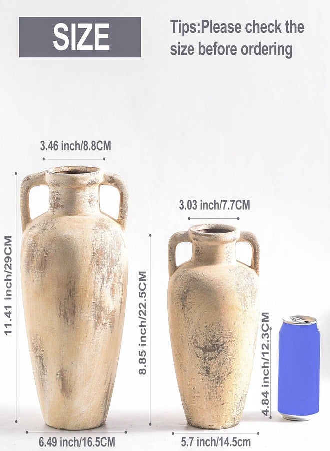 Lyeec Large Ceramic Flower Vase,11.41 inch Tall Terracotta Farmhouse Rustic Vase with 2 Handles for Home Decor, Living Room Shelf Decor, Enterway, Wedding, Table Decoration - Image 3