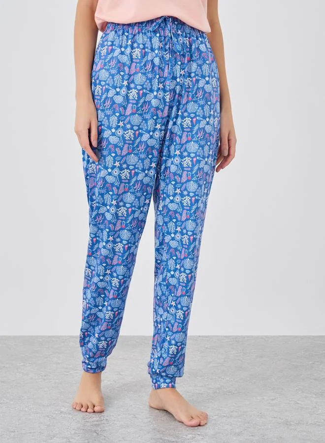 ستايلي Styli Solid Short Sleeve T-Shirt and Pyjama Set