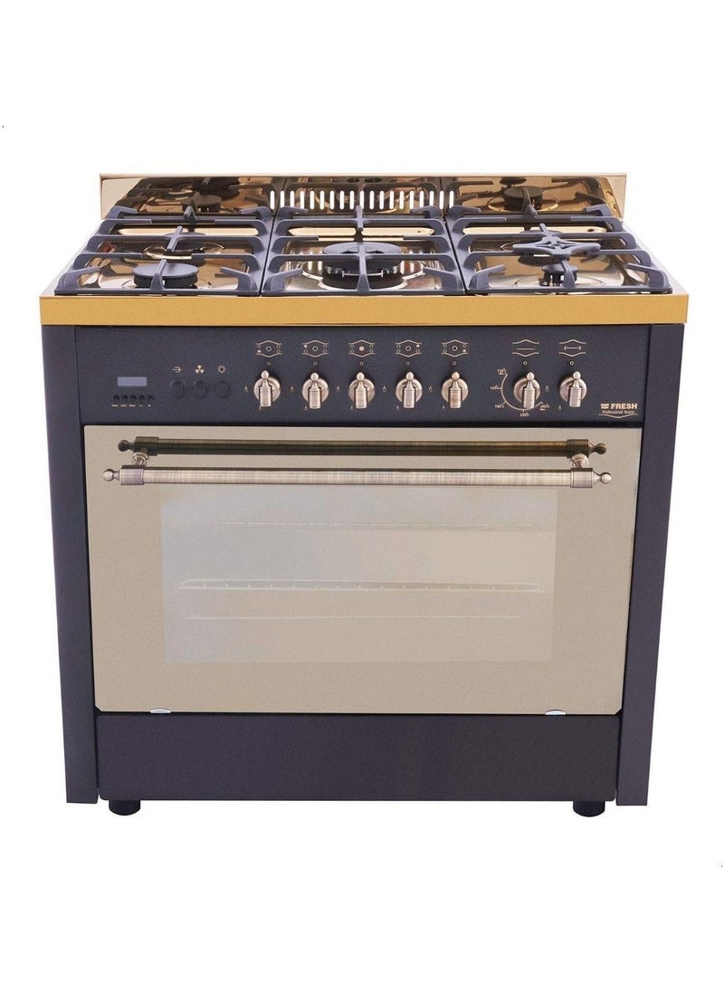 Fresh - Rustic Gold Gas Cooker, 5 Burners, Black- 10094 - Image 1