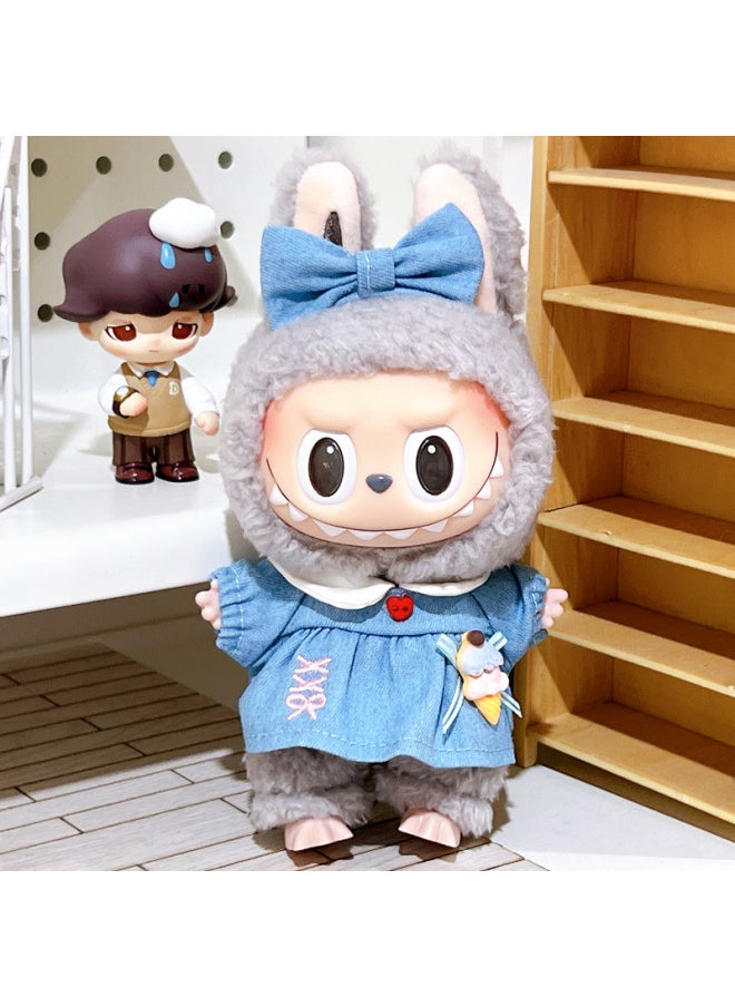 null - Labubu Labubu Doll Plush Doll Vinyl Doll 17cm Costume Suit For Clothes Accessories-Specification:17cm Labubu Can Be Worn -Colour:Ice Cream Denim Suit - Image 1