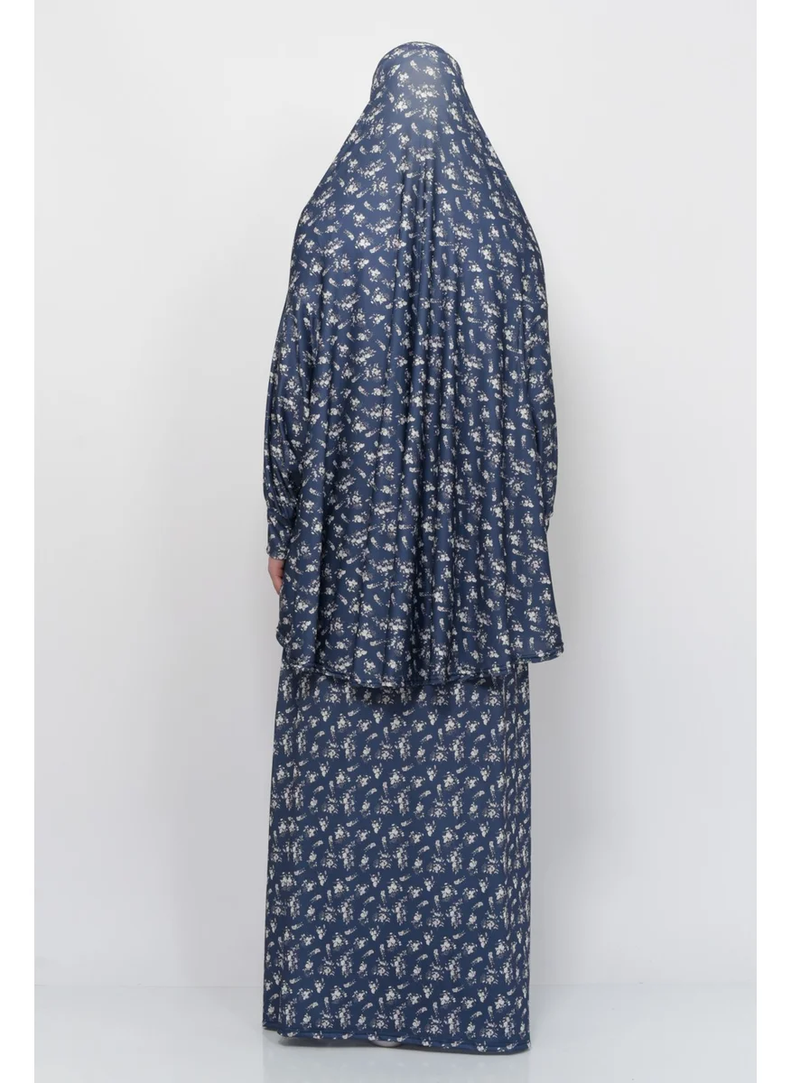 Altobeh Practical Two Piece Floral Patterned Bat Sleeves Headscarved Lycra Hijab Prayer Dress 992-0213