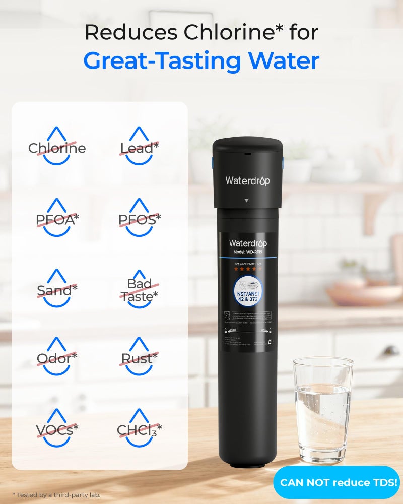 Waterdrop 15UA Under Sink Water Filter System, 2 Years, Reduces Lead, Chlorine, Bad Taste & Odor, Under Counter Water Filter Direct Connect to Kitchen Faucet, NSF/ANSI 42 Certified, USA Tech - Image 3