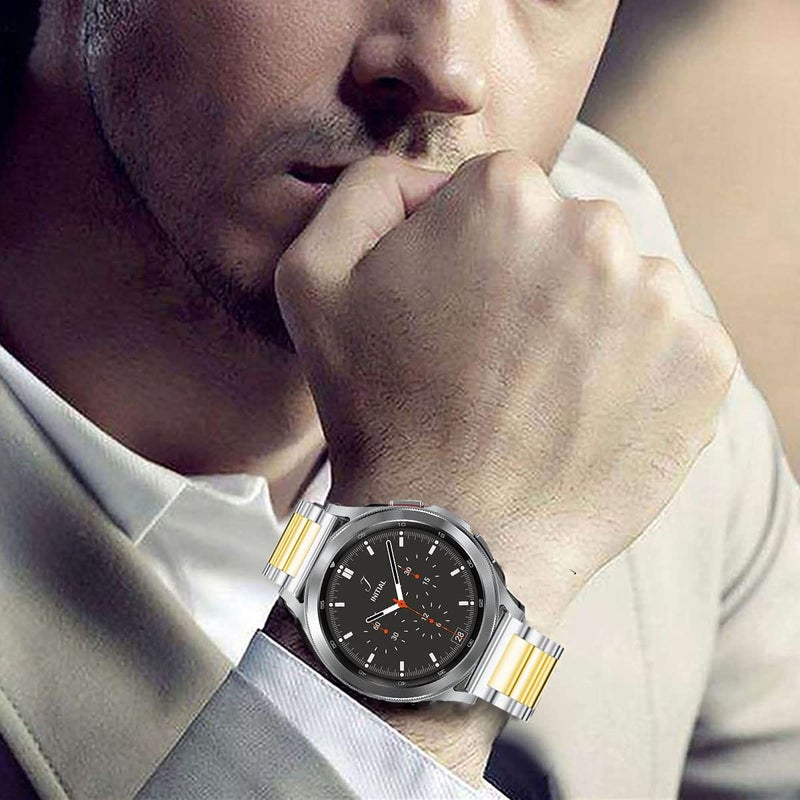 DEALELE Bands Compatible with Samsung Galaxy Watch 7 / FE / 6/6 Classic / 5/5 Pro / 4/4 Classic/Galaxy 3 41mm, 20mm Stainless Steel Metal Replacement Strap for Women Men (Silver/gold) - Image 4