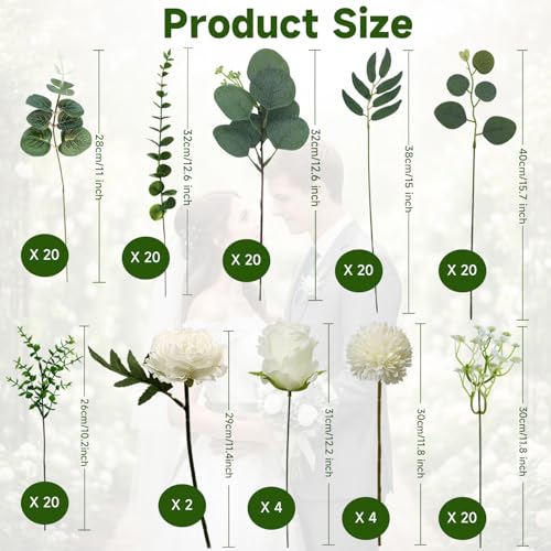 Autokcan 150 Pcs 10 Kinds Artificial Greenery Stems Bulk with Flowers Fake Eucalyptus Leaves Stems Bundle Faux Greenery Plant Branches for Floral Wedding Arrangement Home Decor Vase Bouquets - Image 5