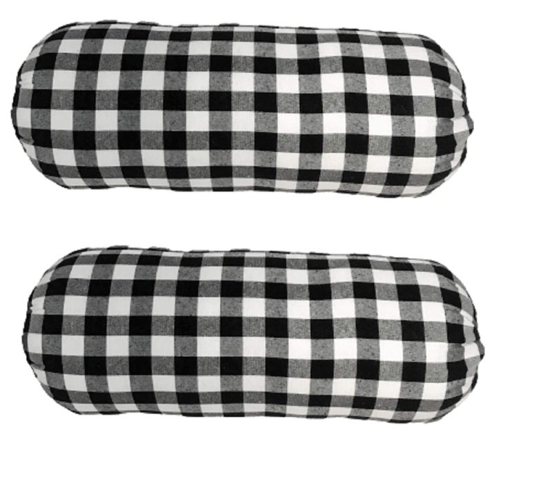 ATOOTFUSION Black and White Check Bolster (30 X 9.5 Inches) Set of 02 (Cotton Hard Bolster Set) - Image 1